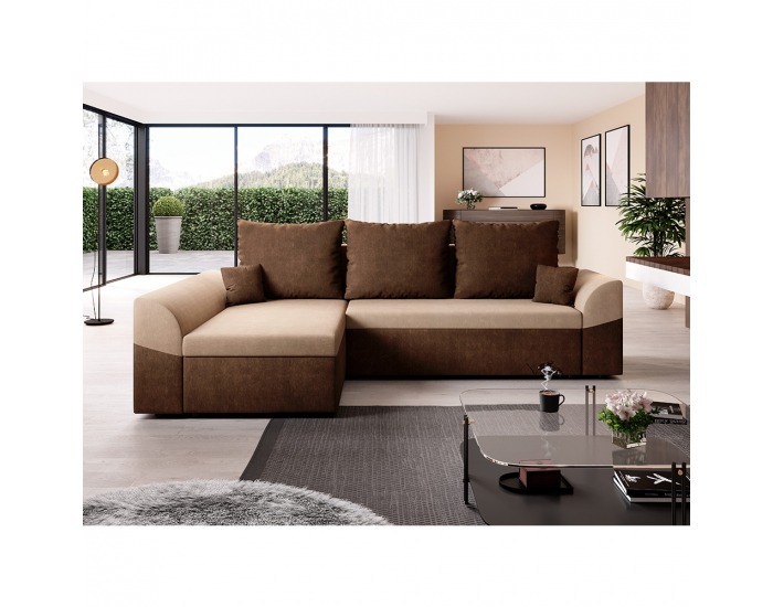 Rohová sedačka s rozkladom a úložným priestorom Desny L/P - hnedá / béžová