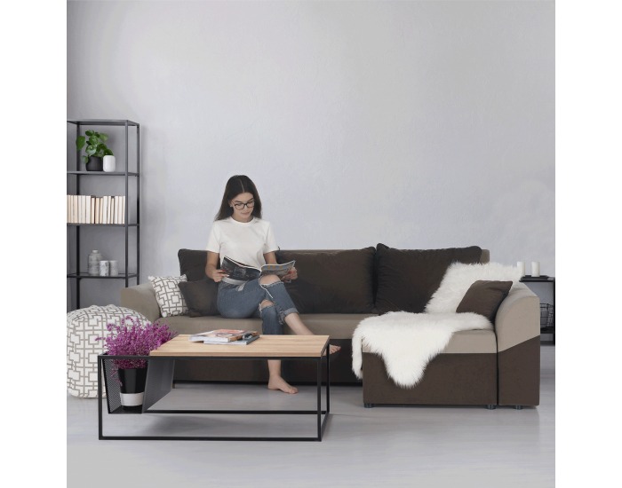 Rohová sedačka s rozkladom a úložným priestorom Desny L/P - hnedá / béžová