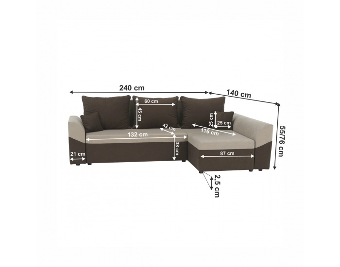 Rohová sedačka s rozkladom a úložným priestorom Desny L/P - hnedá / béžová