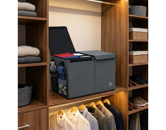 Skladací úložný box Deter - sivá / čierna