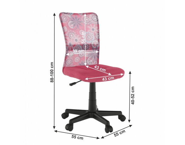 Detská stolička na kolieskach Gofy - ružová / vzor / čierna