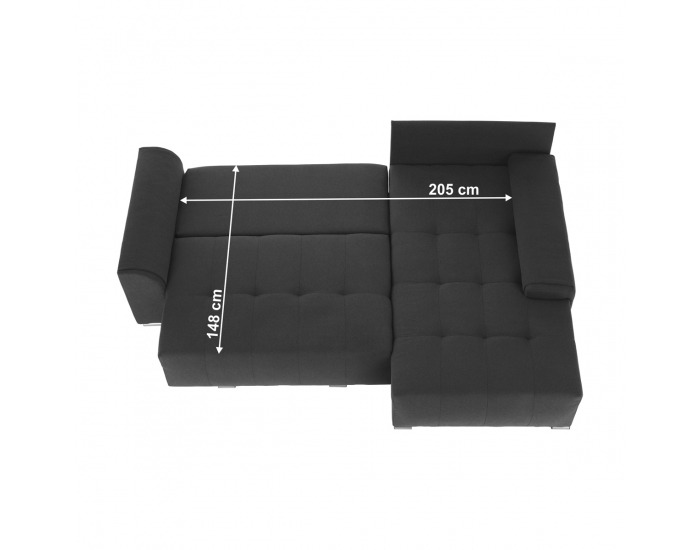 Rohová sedačka s rozkladom a úložným priestorom Devlin L/P - tmavosivá