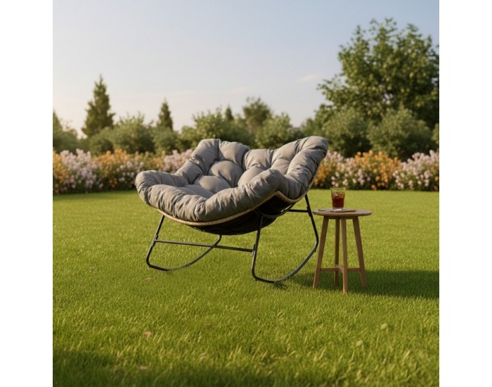 Záhradné hojdacie kreslo Devner - čierna / hnedá / sivá