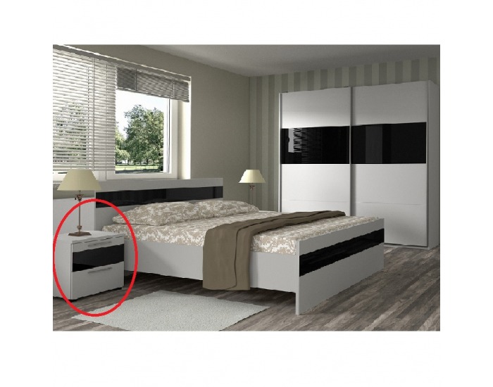 Nočný stolík Devon New - biela / čierny lesk