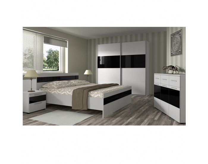 Nočný stolík Devon New - biela / čierny lesk