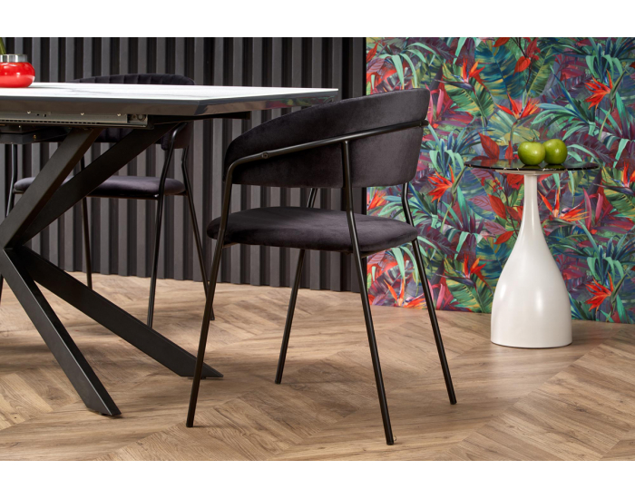 Rozkladací jedálenský stôl Diesel - biely mramor / tmavosivá / čierna