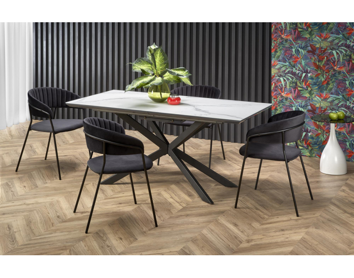 Rozkladací jedálenský stôl Diesel - biely mramor / tmavosivá / čierna