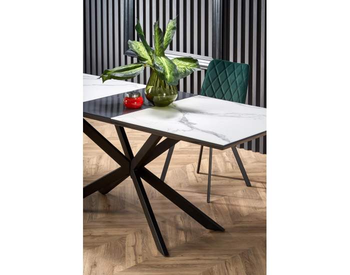 Rozkladací jedálenský stôl Diesel - biely mramor / tmavosivá / čierna