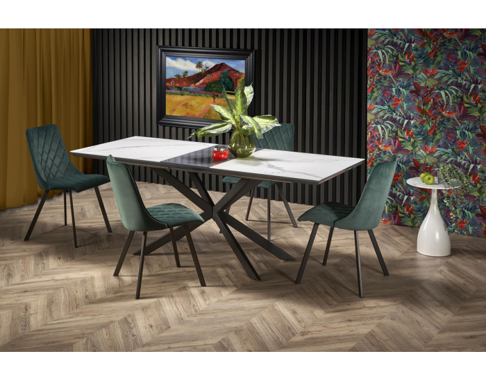 Rozkladací jedálenský stôl Diesel - biely mramor / tmavosivá / čierna