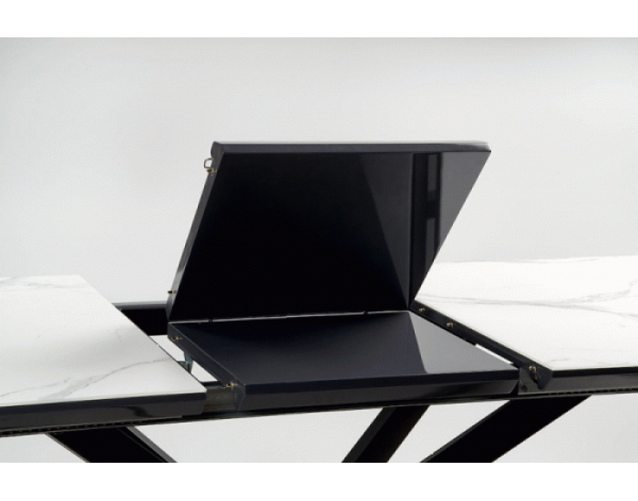 Rozkladací jedálenský stôl Diesel - biely mramor / tmavosivá / čierna