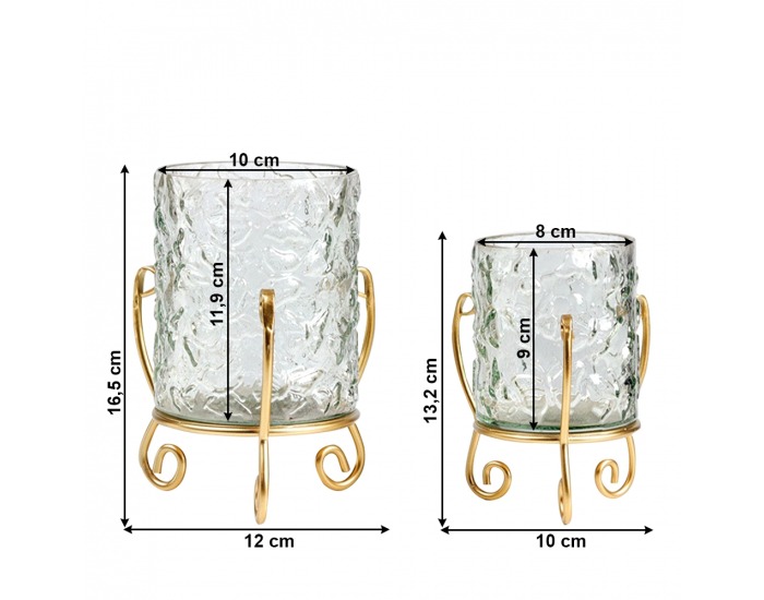 Sklenený svietnik (2 ks) Dinem - zlatá