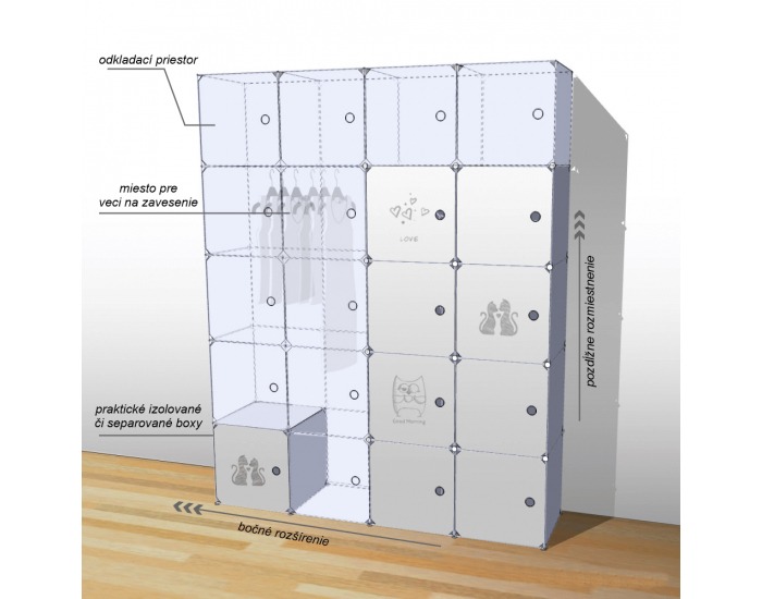 Detská modulárna skrinka Dinos - biela / detský vzor