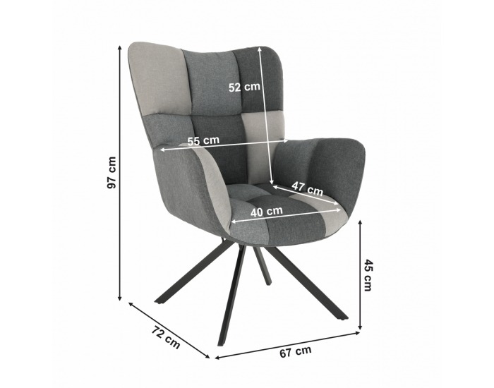 Dizajnové otočné kreslo Komodo - patchwork / čierna