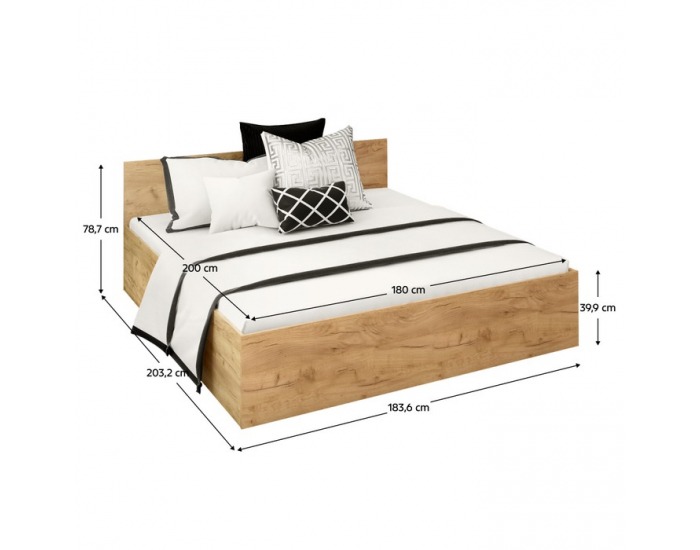 Manželská posteľ s kovovým roštom Doli 180x200 cm - dub craft zlatý