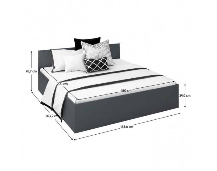 Manželská posteľ s kovovým roštom Doli 180x200 cm - grafit