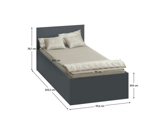 Jednolôžková posteľ s kovovým roštom Doli 90x200 cm - grafit