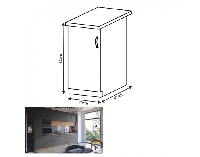 Dolná kuchynská skrinka Langen D40 L - dub artisan / sivá