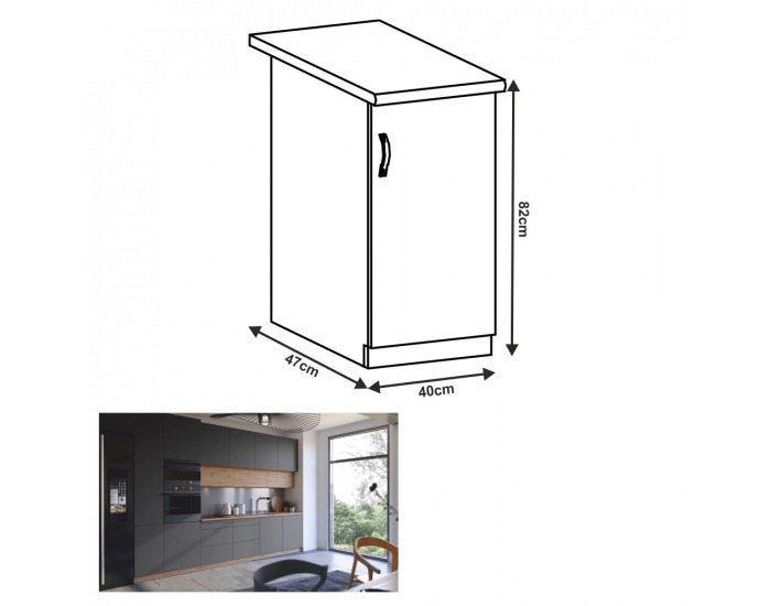 Dolná kuchynská skrinka Langen D40 P - dub artisan / sivá