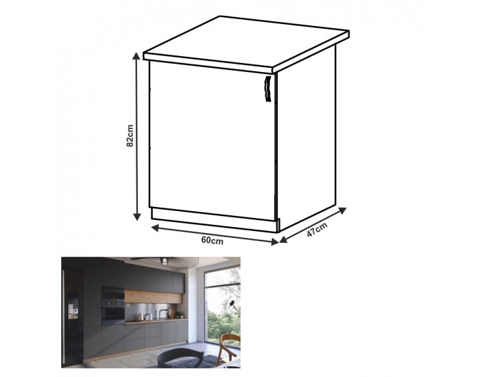 Dolná kuchynská skrinka Langen D60 L - dub artisan / sivá