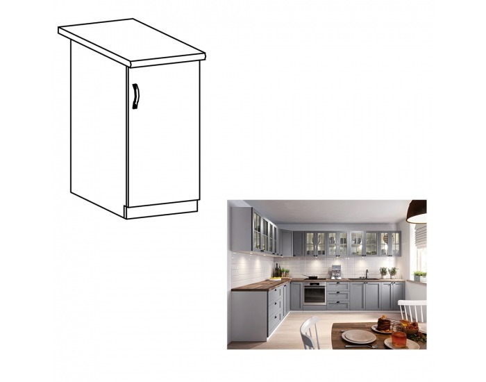 Dolná kuchynská skrinka Layla D40 P - sivá matná / biela