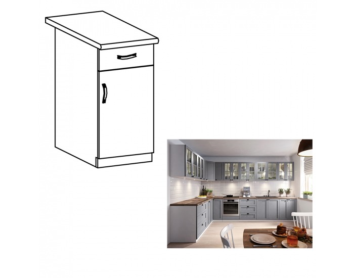 Dolná kuchynská skrinka Layla D40S1 P - sivá matná / biela