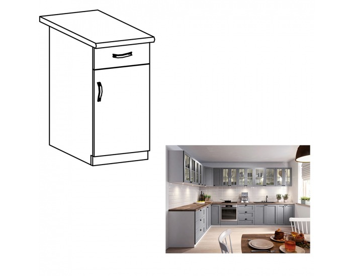 Dolná kuchynská skrinka Layla D40S1 P - sivá matná / biela