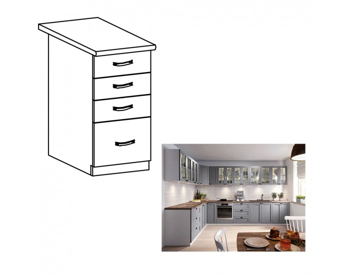 Dolná kuchynská skrinka Layla D40S4 - sivá matná / biela