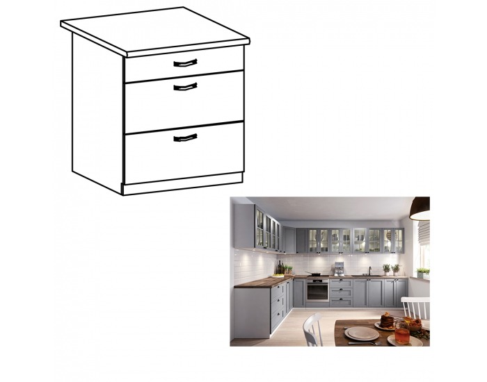 Dolná kuchynská skrinka Layla D80S3 - sivá matná / biela