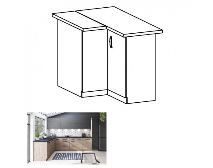 Dolná rohová kuchynská skrinka Langen D90N - dub artisan