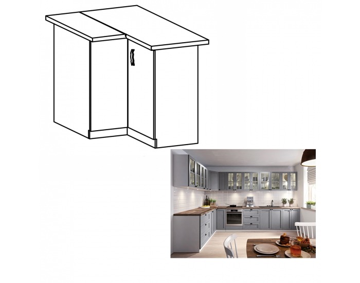 Dolná rohová kuchynská skrinka Layla D90N - sivá matná / biela