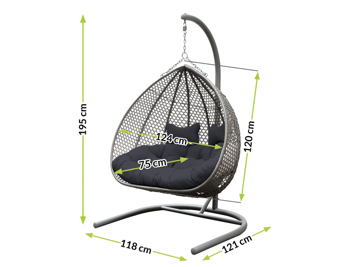 Závesné hojdacie kreslo Dominica - sivý ratan / tmavosivé podušky