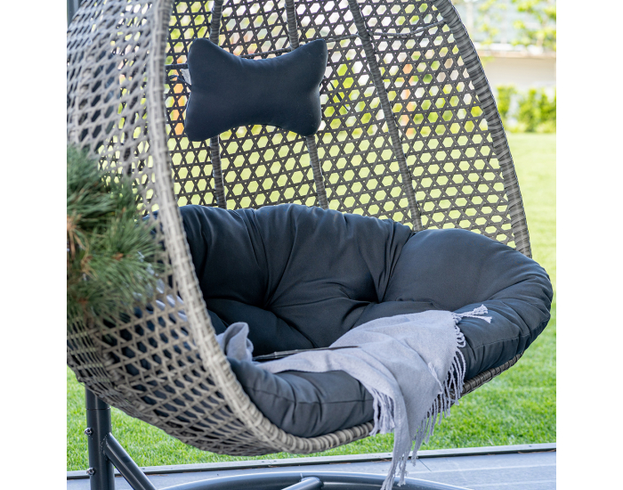 Závesné hojdacie kreslo Dominica - sivý ratan / tmavosivé podušky