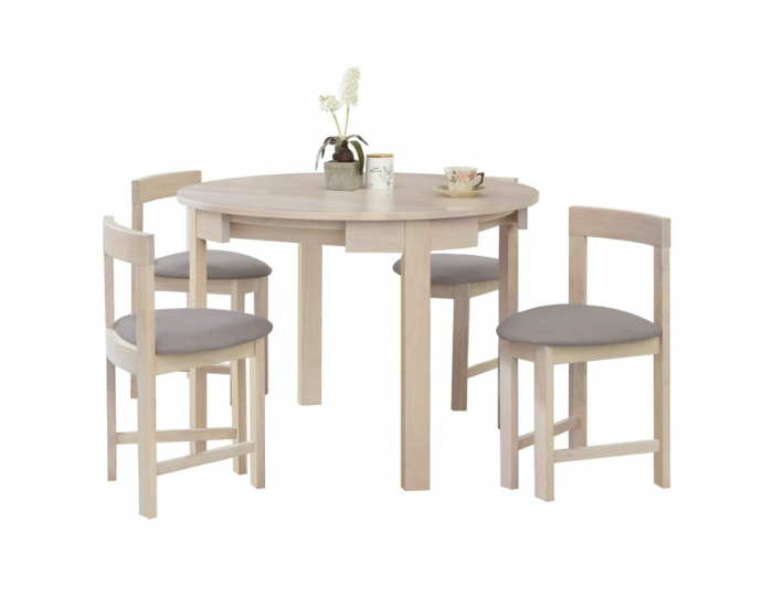 Jedálenský set Domio 1+4 - biela vzor drevo / sivobéžová