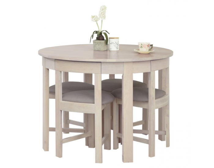 Jedálenský set Domio 1+4 - biela vzor drevo / sivobéžová