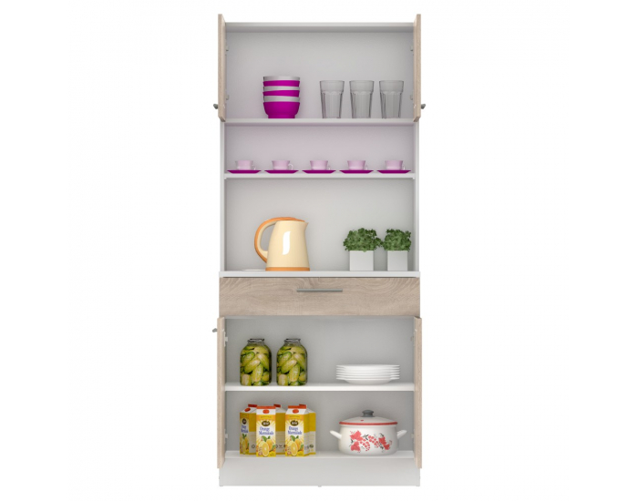 Štvordverový kredenc Domis New - biela / dub sonoma