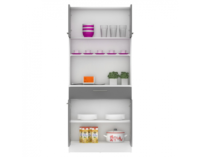 Štvordverový kredenc Domis New - biela / grafit