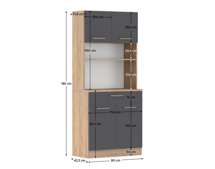 Štvordverový kredenc Domis New - dub artisan / grafit