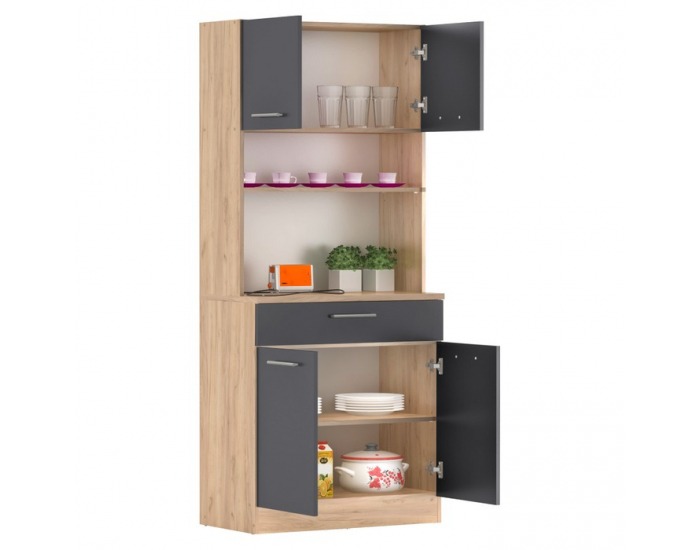 Štvordverový kredenc Domis New - dub artisan / grafit