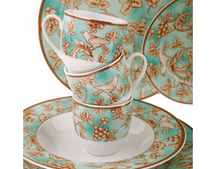 Porcelánová jedálenská súprava (20 ks) Donatella Turquoise - tyrkysová / biela / zlatá