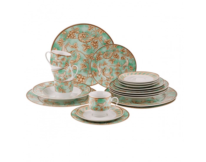 Porcelánová jedálenská súprava (20 ks) Donatella Turquoise - tyrkysová / biela / zlatá