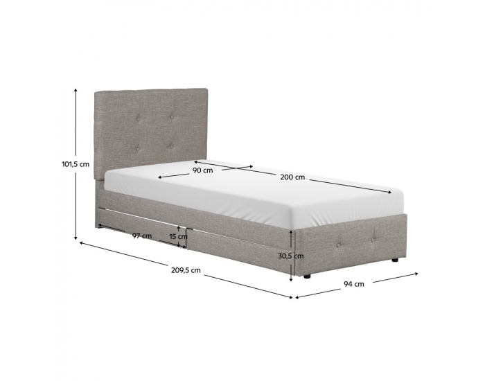 Jednolôžková posteľ s úložným priestorom Dorea 90x200 cm - svetlosivá