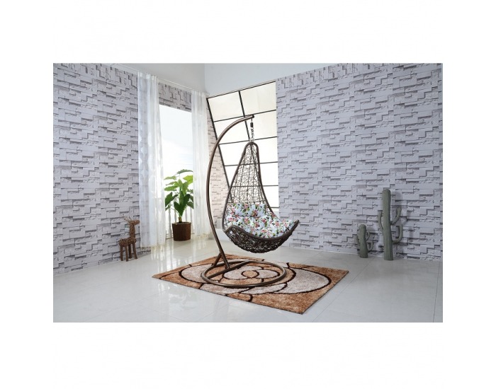 Závesné hojdacie kreslo Dorina - hnedá / vzor kvety