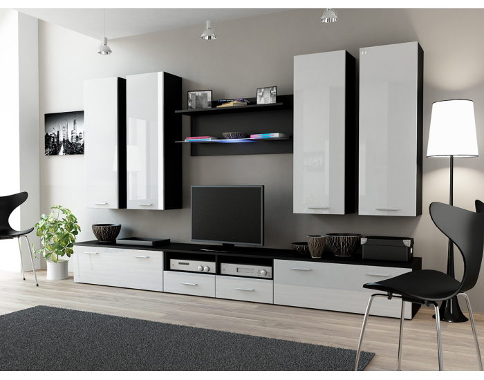 Obývacia stena Dream 3 - čierny mat / biely lesk