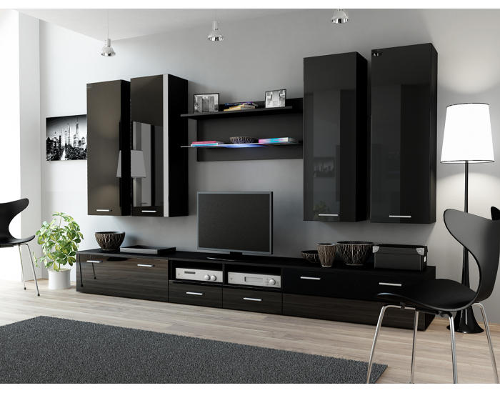 Obývacia stena Dream 3 - čierny mat / čierny lesk
