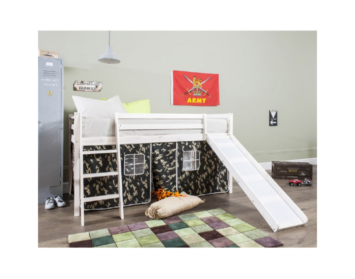 Drevená poschodová posteľ s roštom Verdi 90 - biela / vzor army