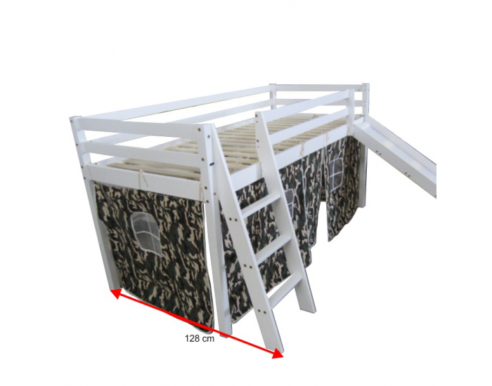 Drevená poschodová posteľ s roštom Verdi 90 - biela / vzor army