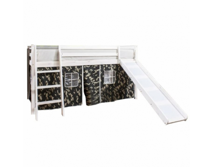 Drevená poschodová posteľ s roštom Verdi 90 - biela / vzor army