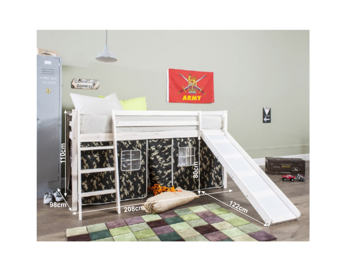 Drevená poschodová posteľ s roštom Verdi 90 - biela / vzor army