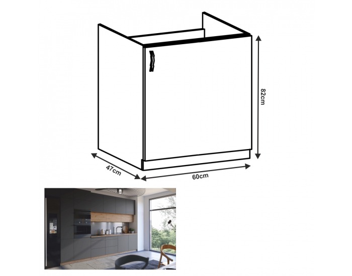 Drezová kuchynská skrinka Langen D60Z P - dub artisan / sivá