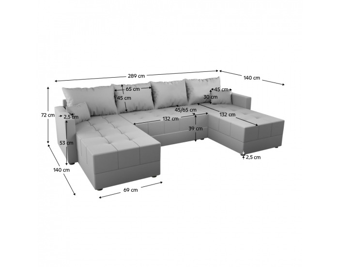 Rohová sedačka U s rozkladom Duan U Uni L/P - sivá